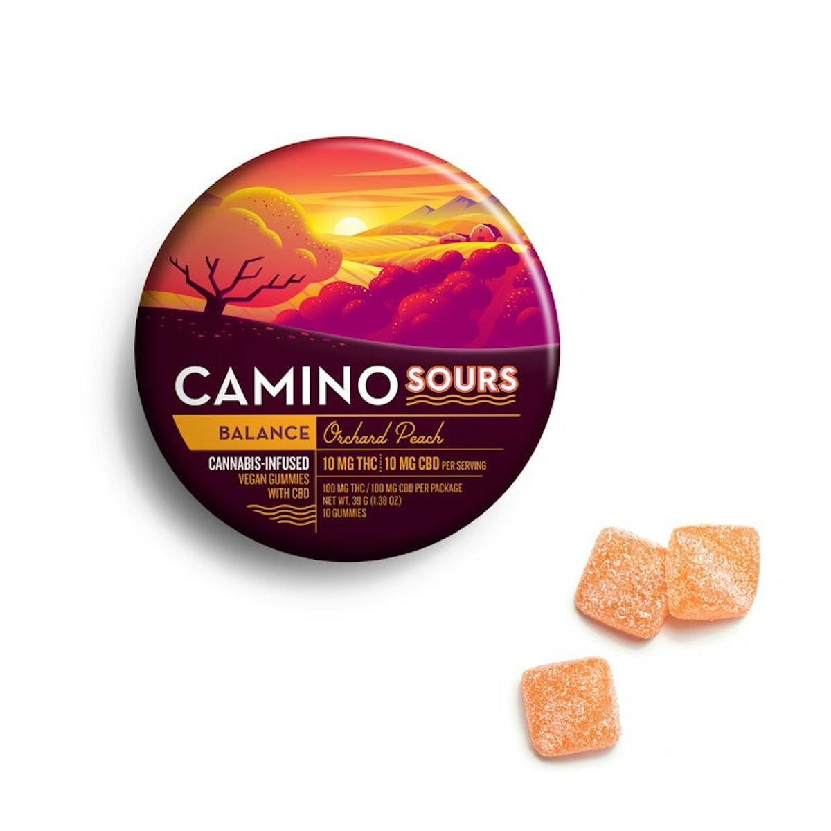 Camino | Gummy | 10pk | 100mg | 1:1 (THC : CBD) | BALANCE Orchard Peach Sours