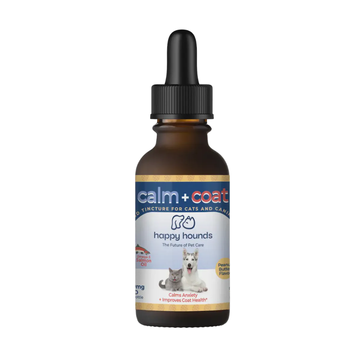Happy Hounds | Tincture | 250mg | Calm & Coat Peanut Butter Salmon Oil Drops