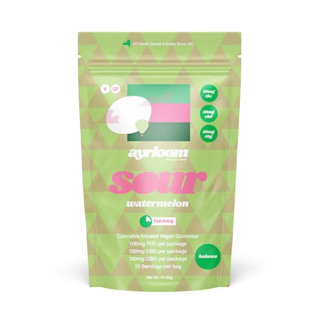 Ayrloom | Gummy | 10pk | 100mg |Balance- Sour Watermelon | 1:1:1 (THC:CBD:CBG)