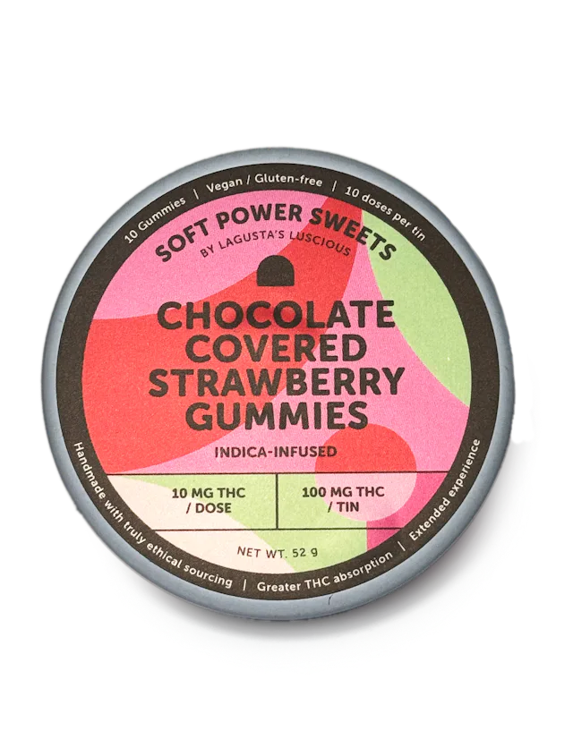 Soft Power Sweets | Edibles | 10pk | 100mg | Chocolate Covered Strawberry Gummies