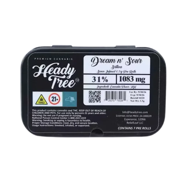 Heady Tree | Preroll | 7pk | 3.5g | Kief Infused Shorty’s Dream N’ Sour