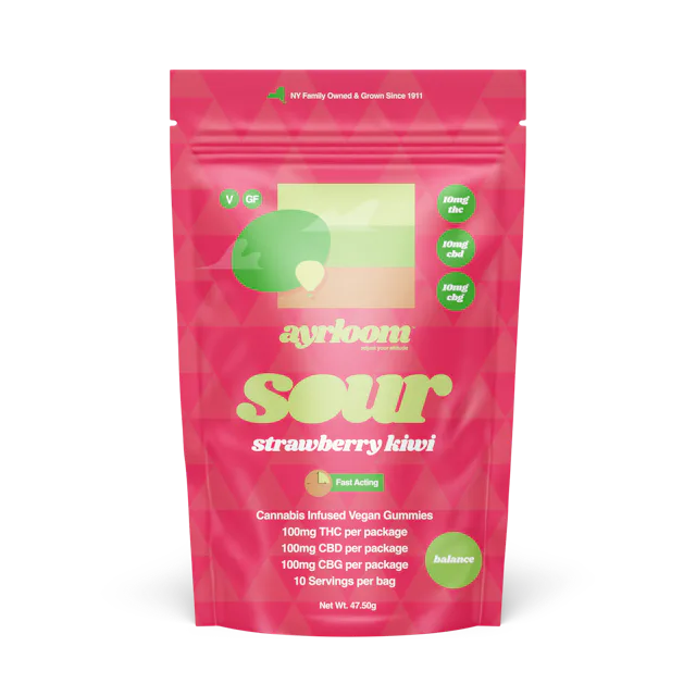 Ayrloom | Gummy | 10pk | 100mg | 1:1:1 (THC:CBD:CBG) | Balance- Sour Strawberry Kiwi