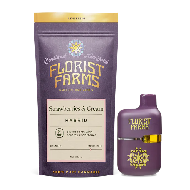 Florist Farms | Vape | 1g AIO Tank | Live Resin Strawberries and Cream