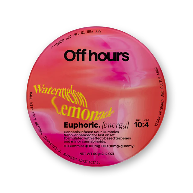 Off Hours | Gummy | 10pk | 100mg | EUPHORIC Watermelon Lemonade (THC:CBG)