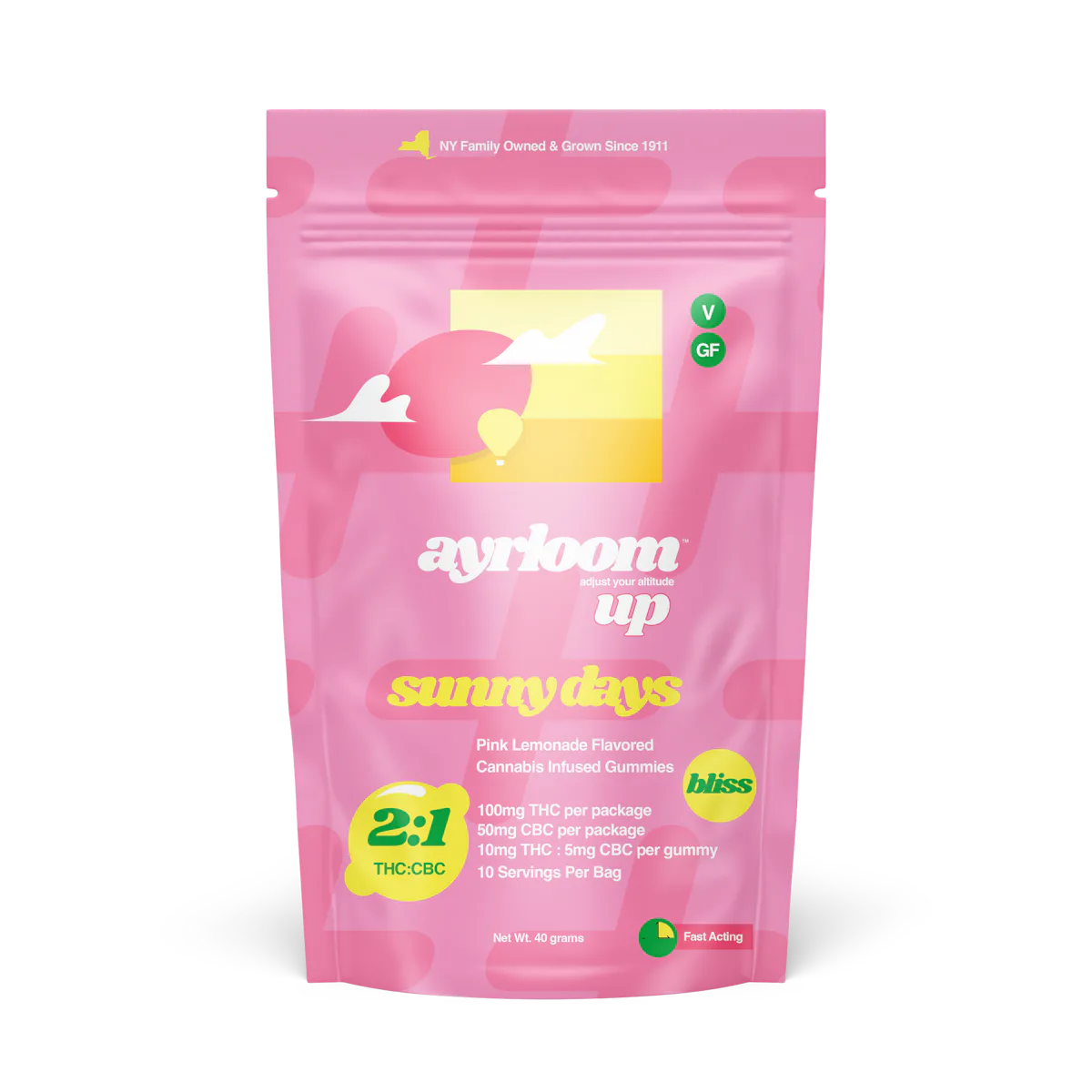 Ayrloom | Gummy | 10pk | 100mg | 2:1 (THC:CBC) | Sunny Days Pink Lemonade