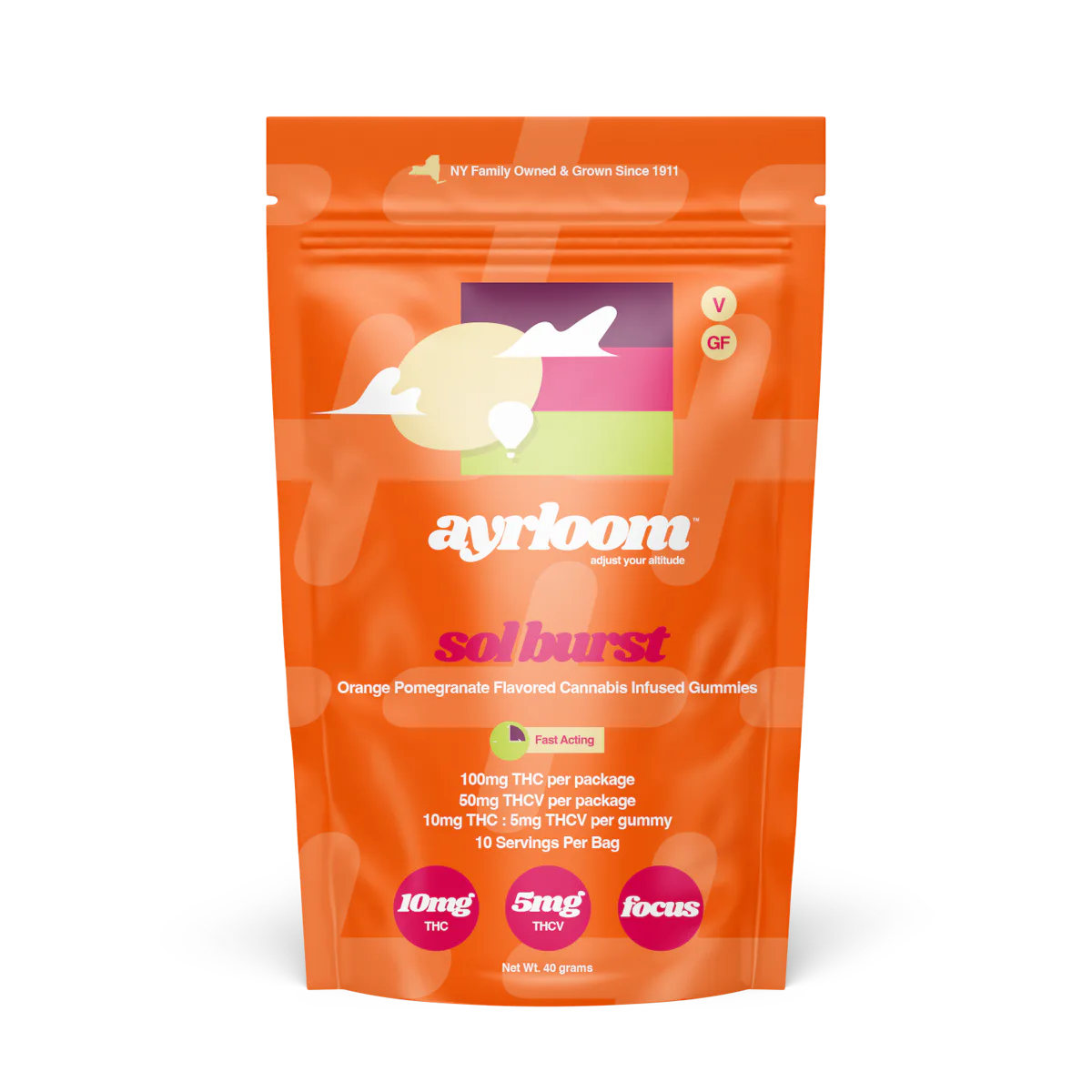 Ayrloom | Gummy | 10pk | 100mg | 2:1 (THC:THCV) | FOCUS Sol Burst