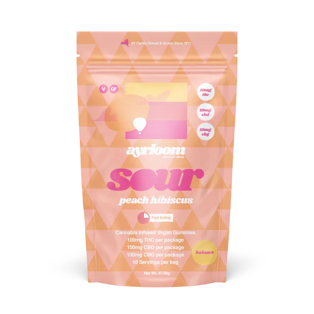 Ayrloom | Gummy | 10pk | 100mg | 1:1:1 (THC:CBD:CBG) | Balance Sour Peach Hibiscus