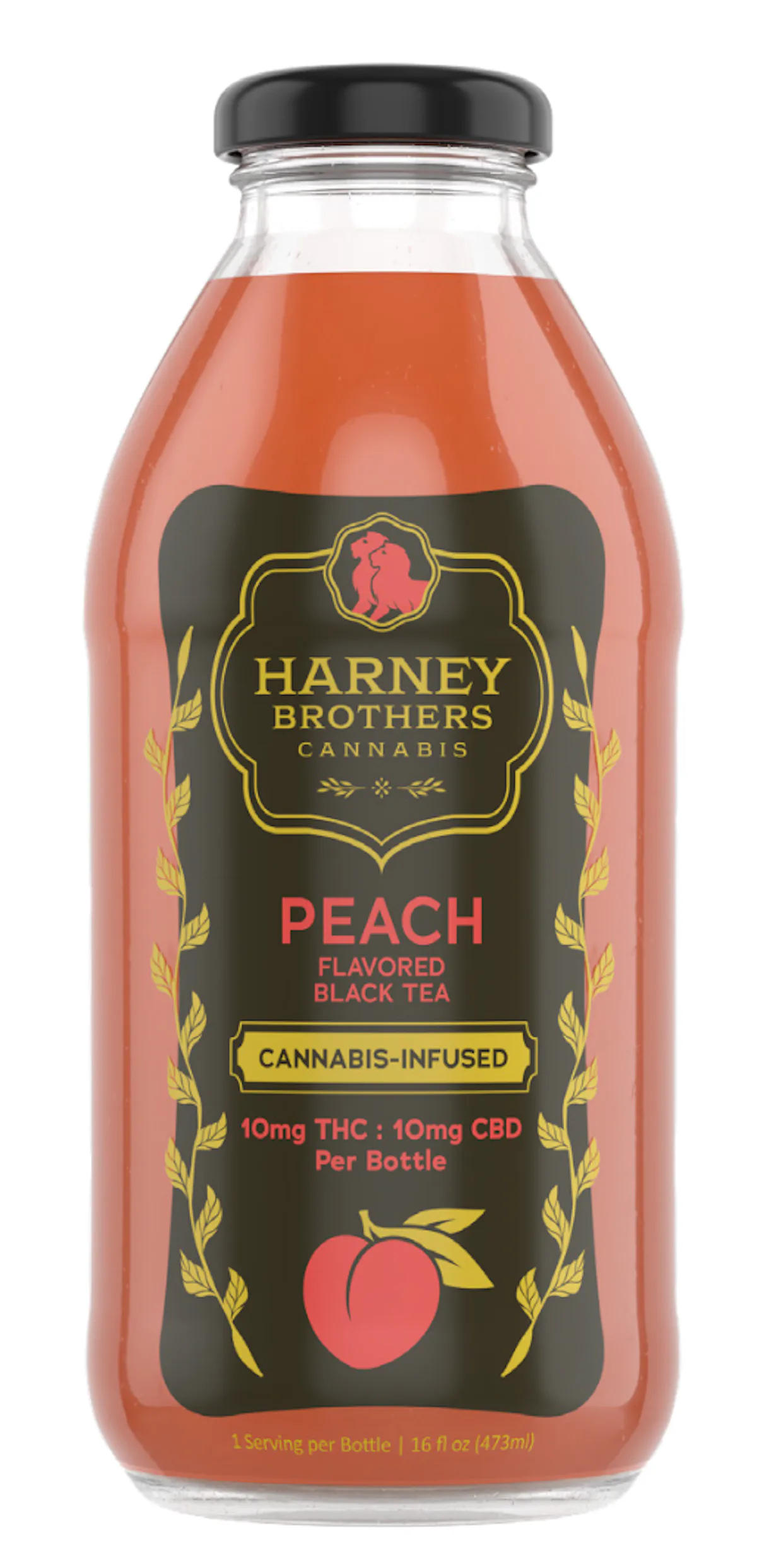 Harney Brothers | Glass Beverage | 10mg THC : 10mg CBD | Peach Black Tea