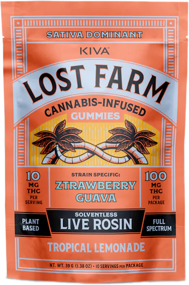 Lost Farm | Gummy | 10pk | 100mg | Live Rosin Ztrawberry Guava x Tropical Lemonade