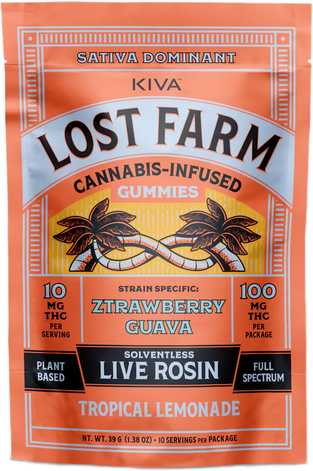 Lost Farm | Gummy | 10pk | 100mg | Live Rosin Ztrawberry Guava x Tropical Lemonade