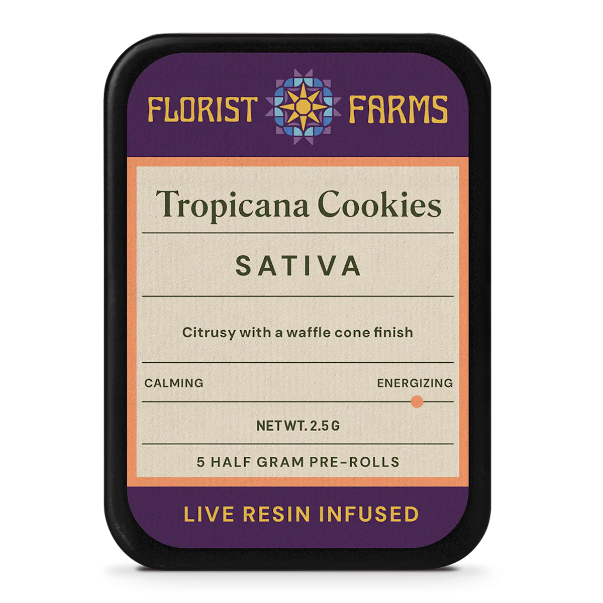 Florist Farms | Preroll | 5pk | 2.5g | Live Resin Infused Tropicana Cookies