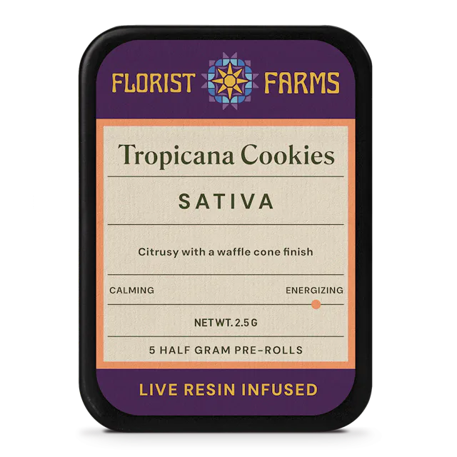 Florist Farms | Preroll | 5pk | 2.5g | Live Resin Infused Tropicana Cookies