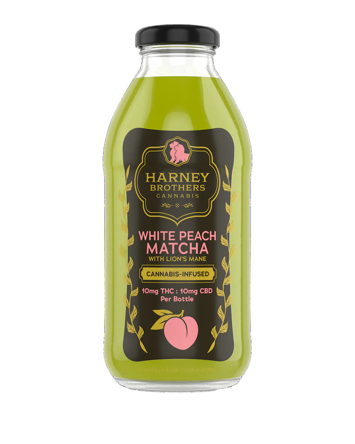 Harney Brothers | Glass Beverage | 10mg THC : 10mg CBD | White Peach Matcha