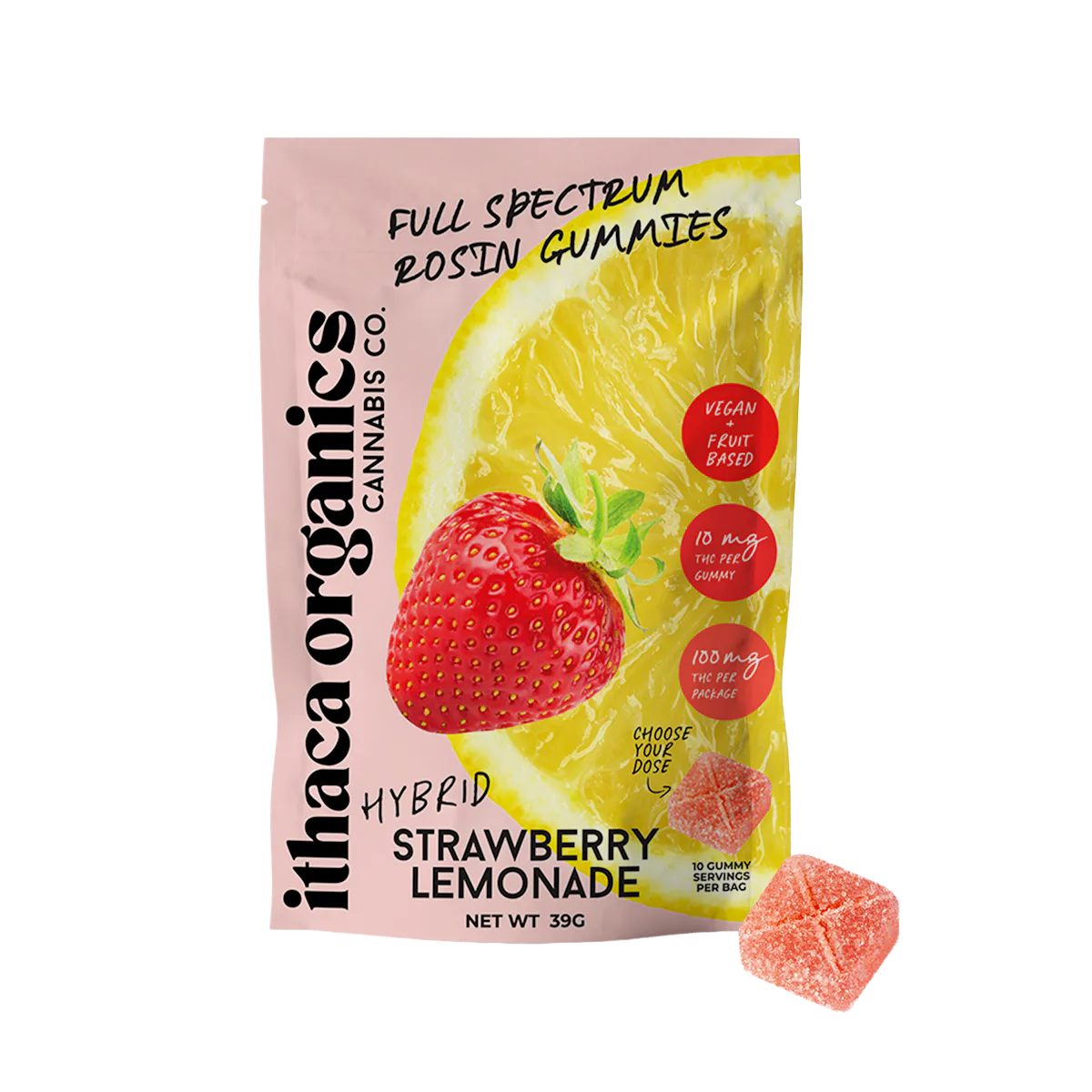 Ithaca Organics | Gummy | 10pk | 100mg | Rosin Strawberry Lemonade