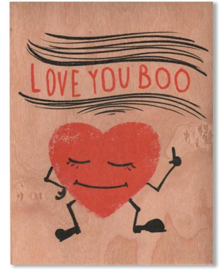 Romantic Wood Card Boo Heart