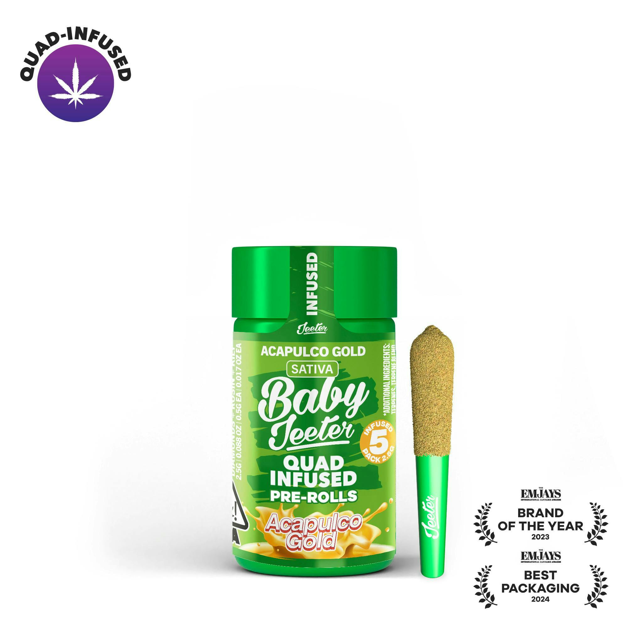 Baby Jeeter | Infused Pre-Rolls | Acapulco Gold | 5pk x 0.5g | 2.5 g