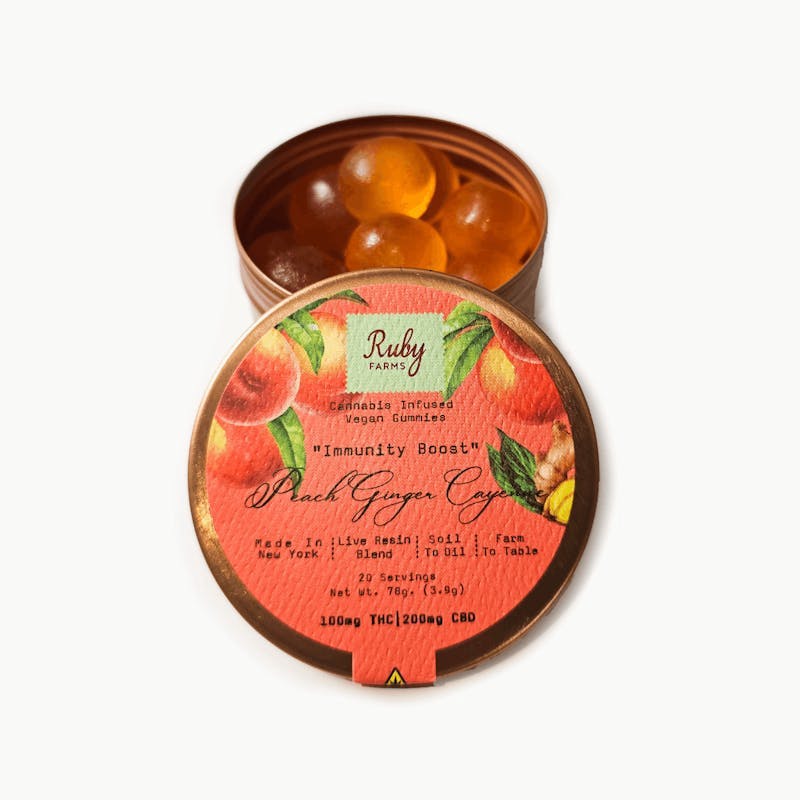 Live Resin Gummies | ''Immunity Boost'' Peach Ginger Cayenne | 1:2 | THC:CBD | 20pk | 100 mg