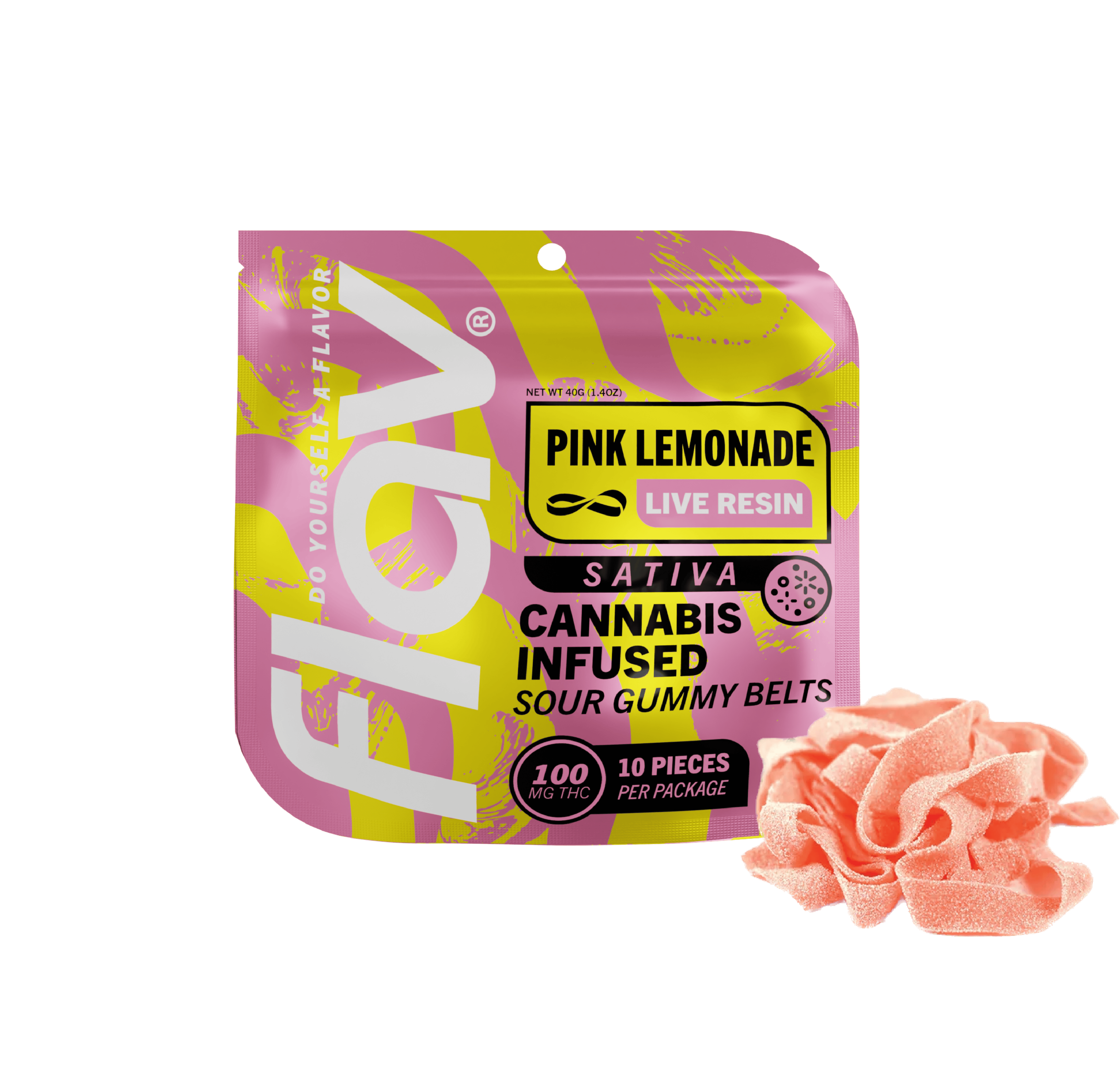 Live Resin Gummies | Pink Lemonade Sour Belts | 10pk x 10mg | 100 mg
