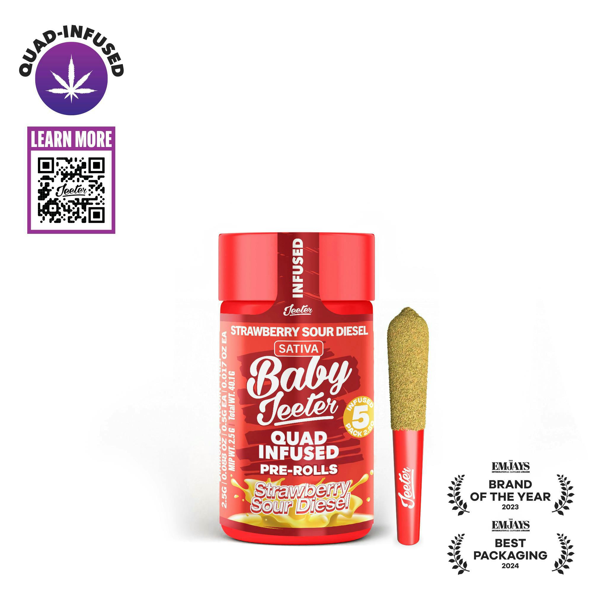 Baby Jeeter | Infused Pre-Rolls | Strawberry Sour Diesel | 5pk x 0.5g | 2.5 g