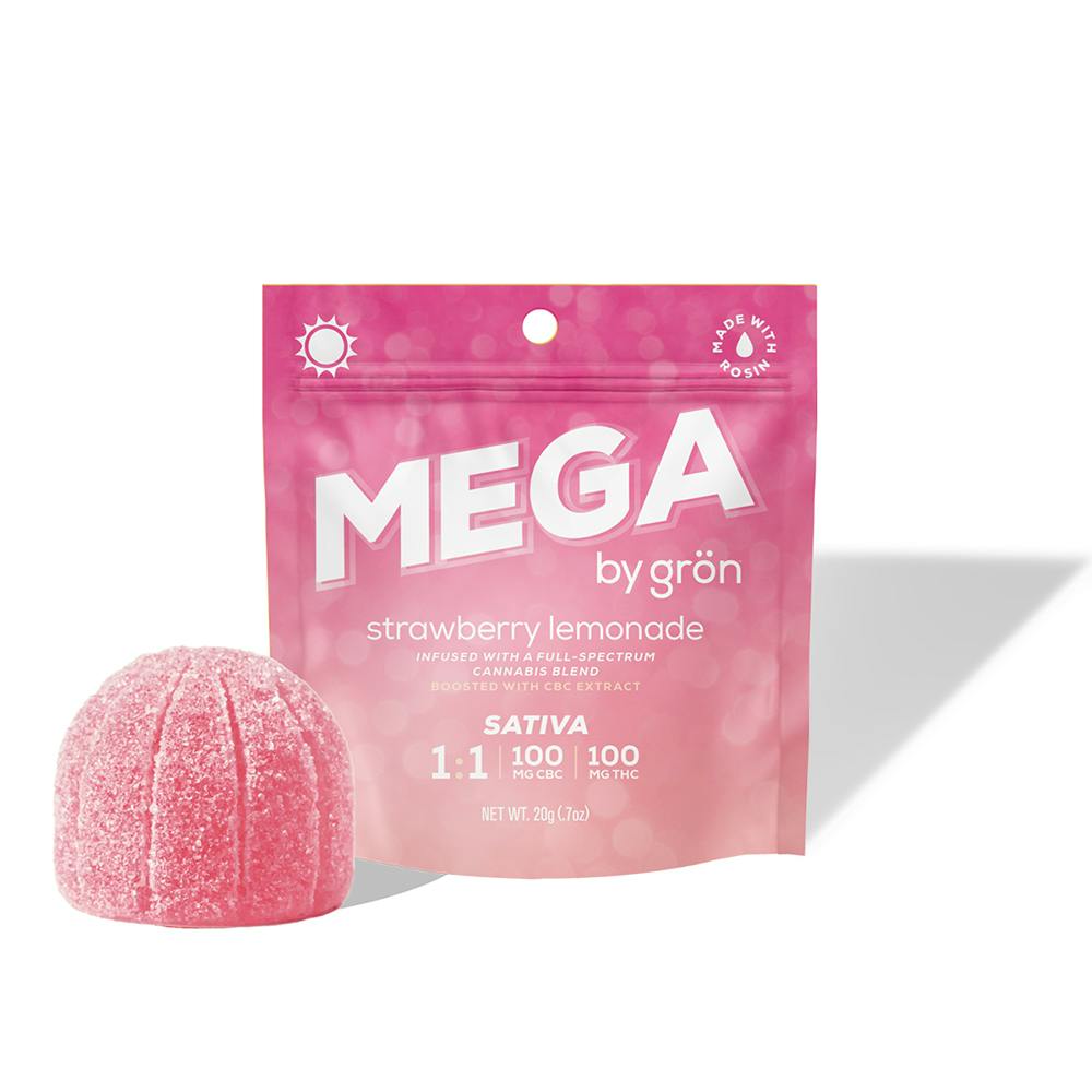 gron | Gummies | Strawberry Lemonade MEGA "Sativa" | 1:1 | CBC:THC | 1pk | 100 mg