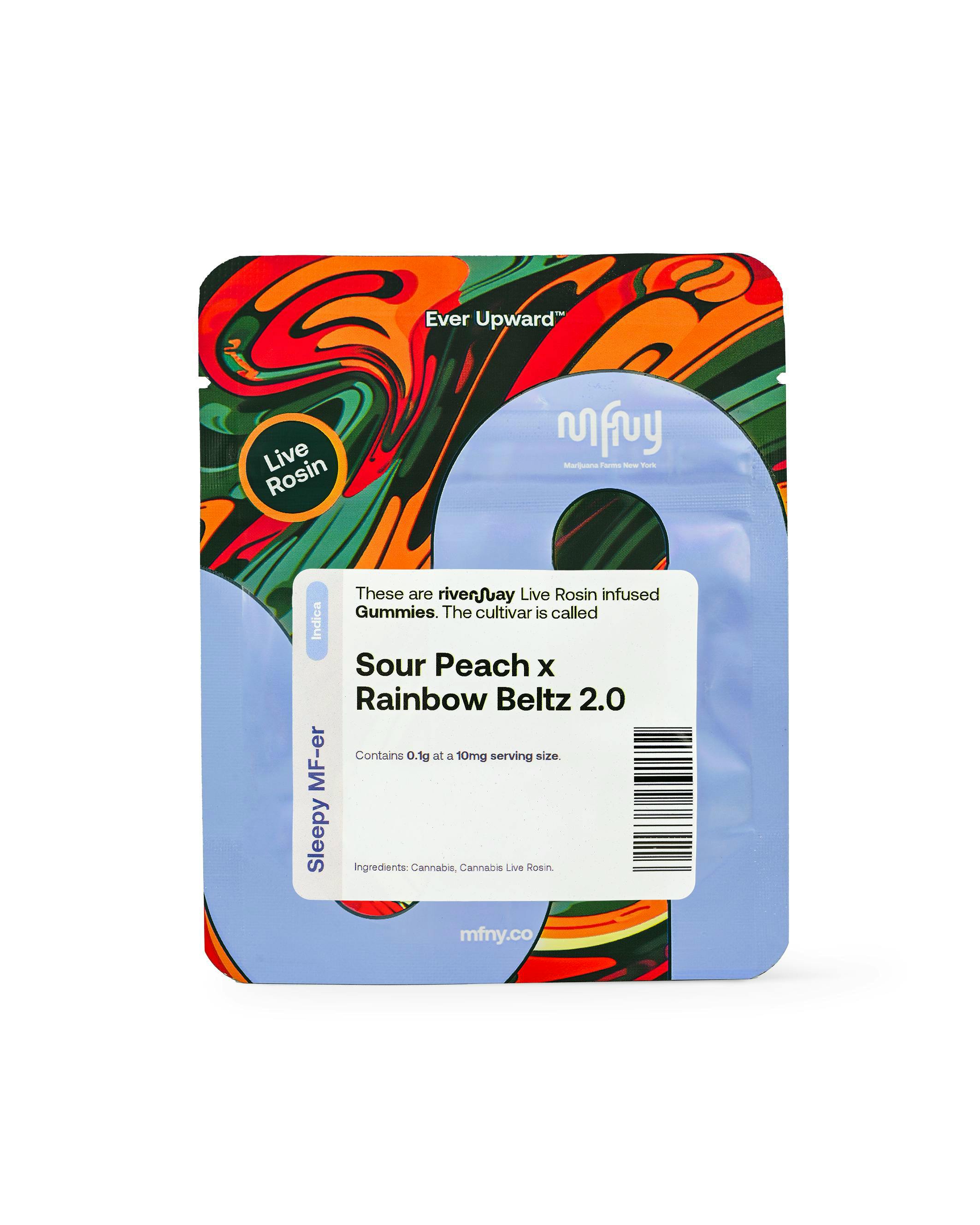 Live Rosin Gummies | Sour Peach x Rainbow Beltz 2.0 | 10pk x 10mg | 100 mg