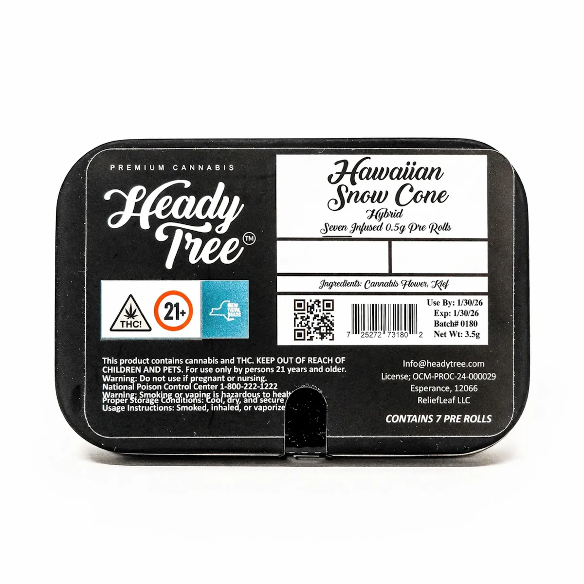 Heady Tree | Preroll | 7pk | 3.5g | Kief Infused Shorty’s Hawaiian Snow Cone