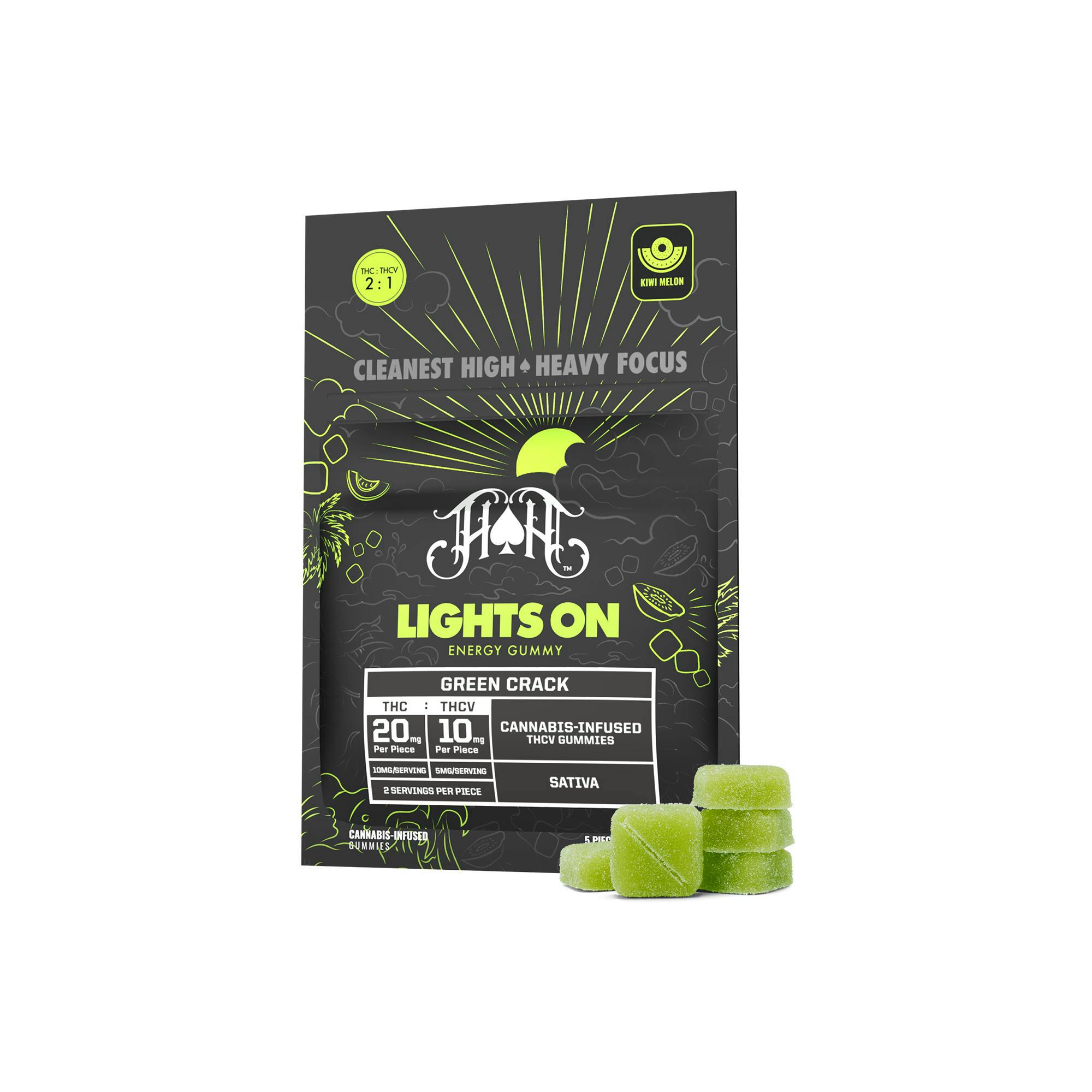 Gummies | Green Crack Ultra Gummy "Lights On" | 2:1 | THC:THCv | 5pk | 100 mg