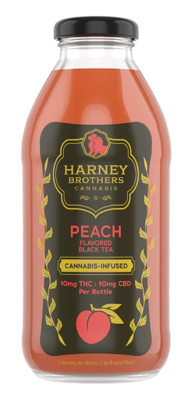 Harney Brothers | Glass Beverage | 10mg THC : 10mg CBD | Peach Black Tea