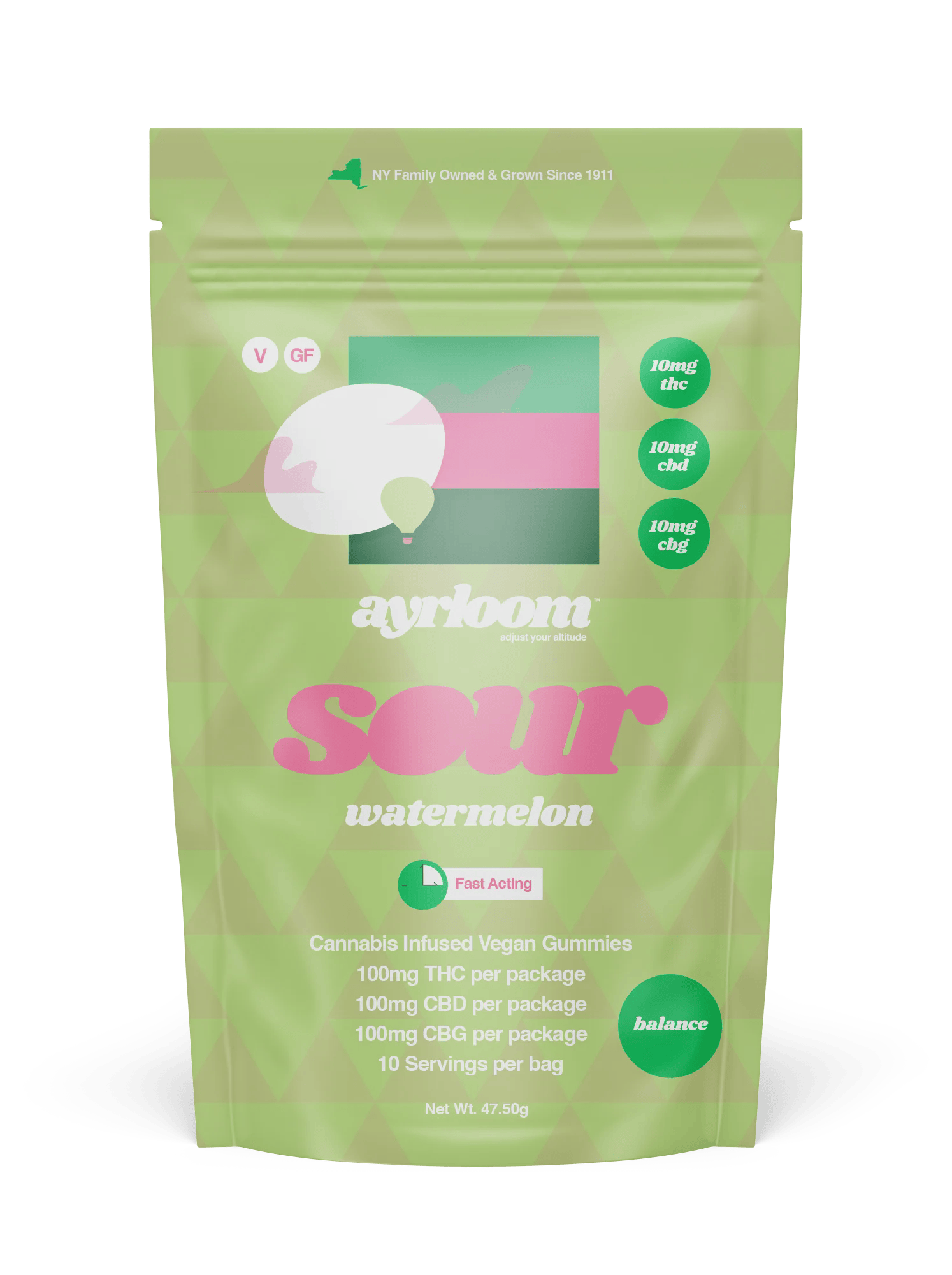 Gummies | Sour Watermelon | 1:1:1 | THC:CBD:CBG | 10pk x 10mg | 100 mg