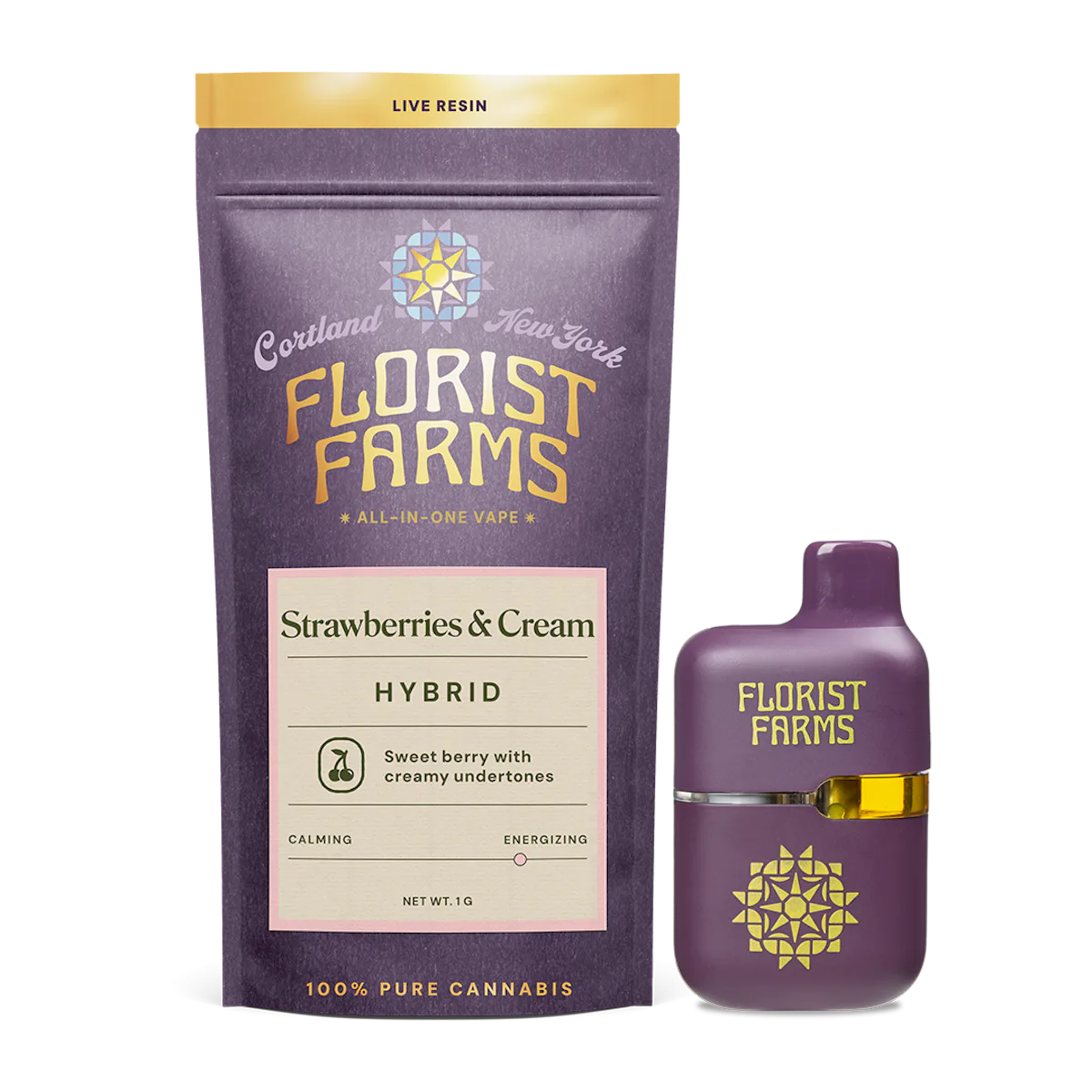 Florist Farms | Vape | 1g AIO Tank | Live Resin Strawberries and Cream