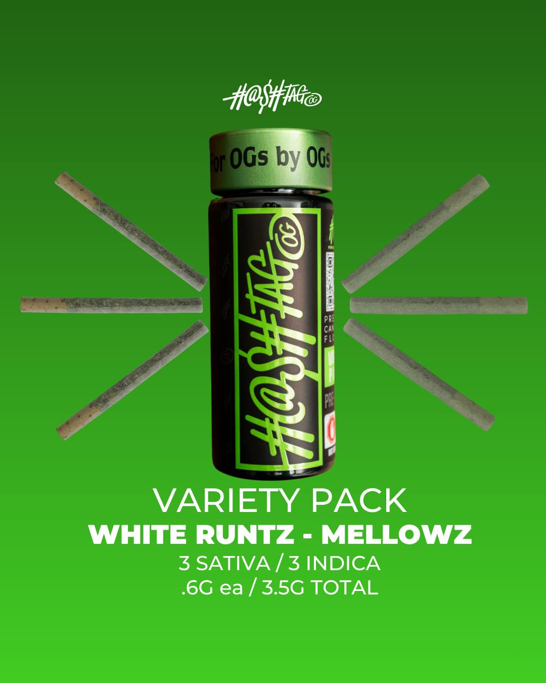 Pre Roll | Hybrid/Indica Duo Pack | White Runtz + Mellowz | 6pk