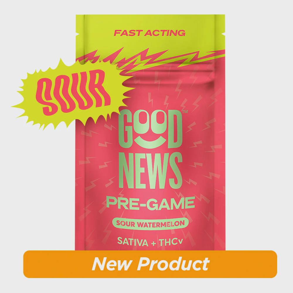 Good News | Pre-Game | 2:1 THC:THCV Fast Acting 100mg Gummies | Sour Watermelon Gummies 20 pk