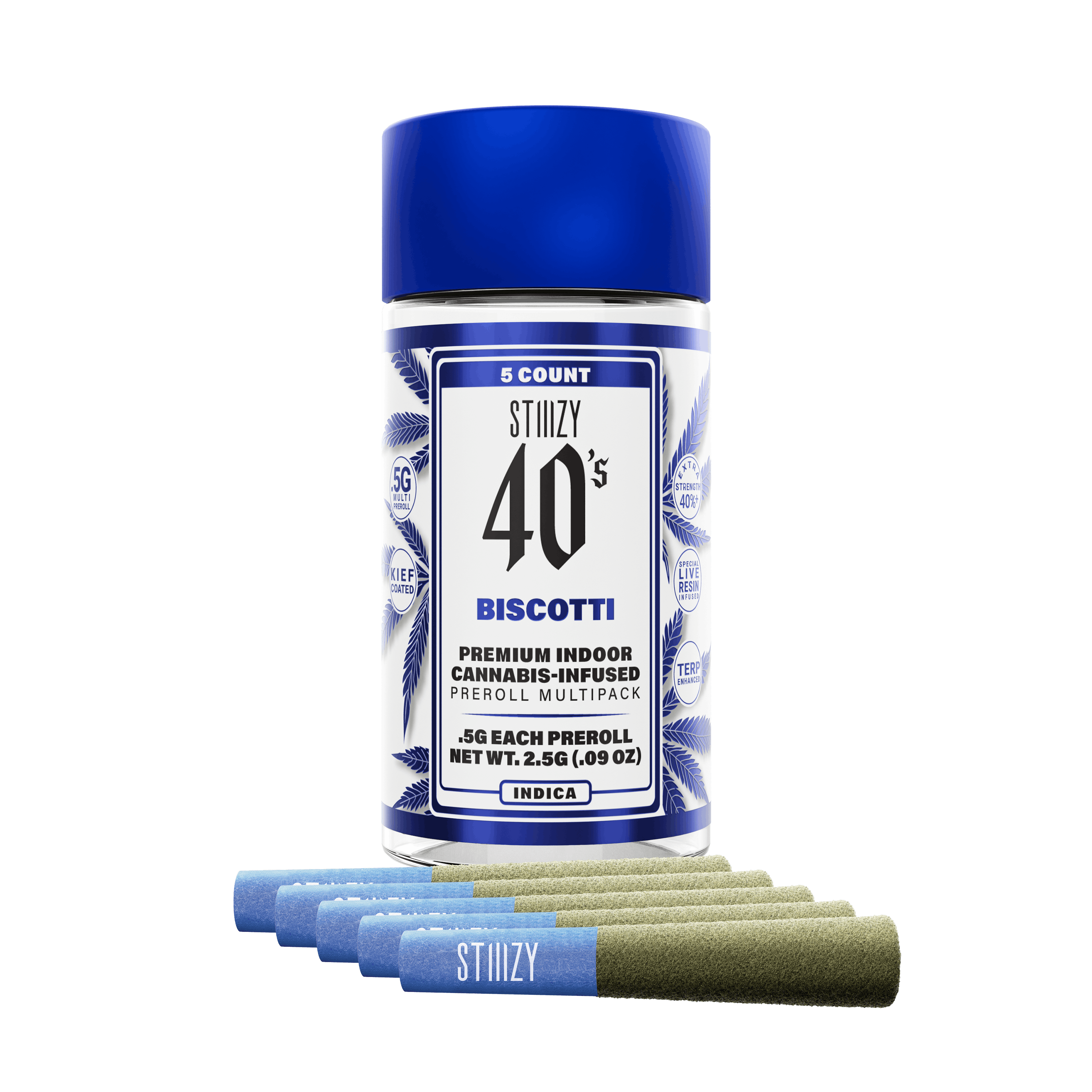 Infused Pre-Rolls | Biscotti 40'S | 5pk x 0.5g | 2.5 g