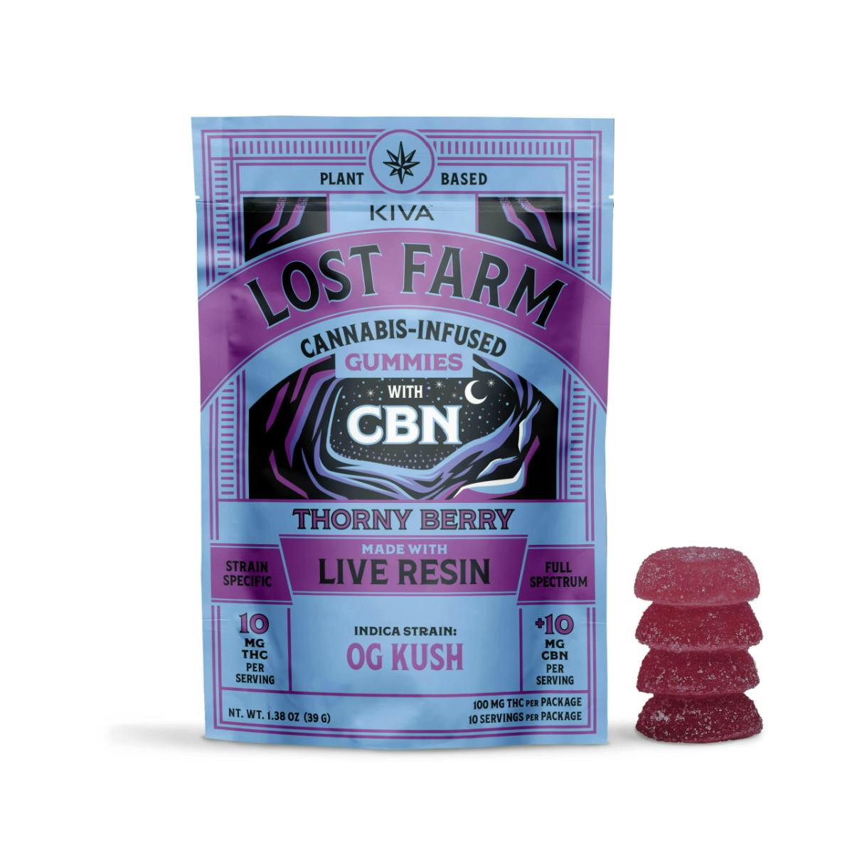 Lost Farms: Thorny Berry 2:1 THC:CBN 10mg 10 Pack Live Resin Gummies - Indica