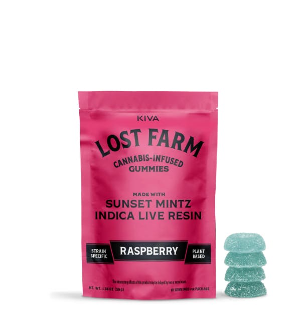 Lost Farms: Raspberry  Sunset Mintz 10mg 10 Pack Live Resin Gummies - Indica