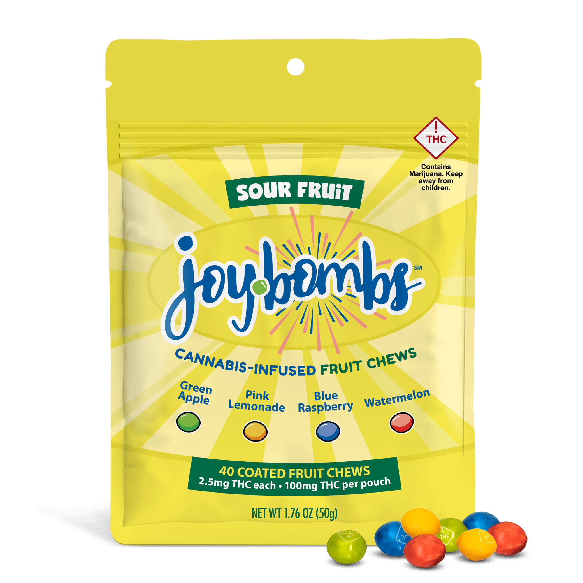 Joybombs Sour Fruit - 2.5mg THC x 40 Pack/100mg Total Fruit Chews