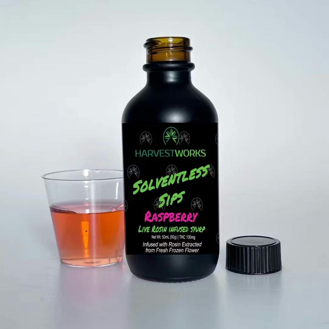 Harvest Works Solventless Sips Raspberry - 100mg Live Rosin Infused Syrup