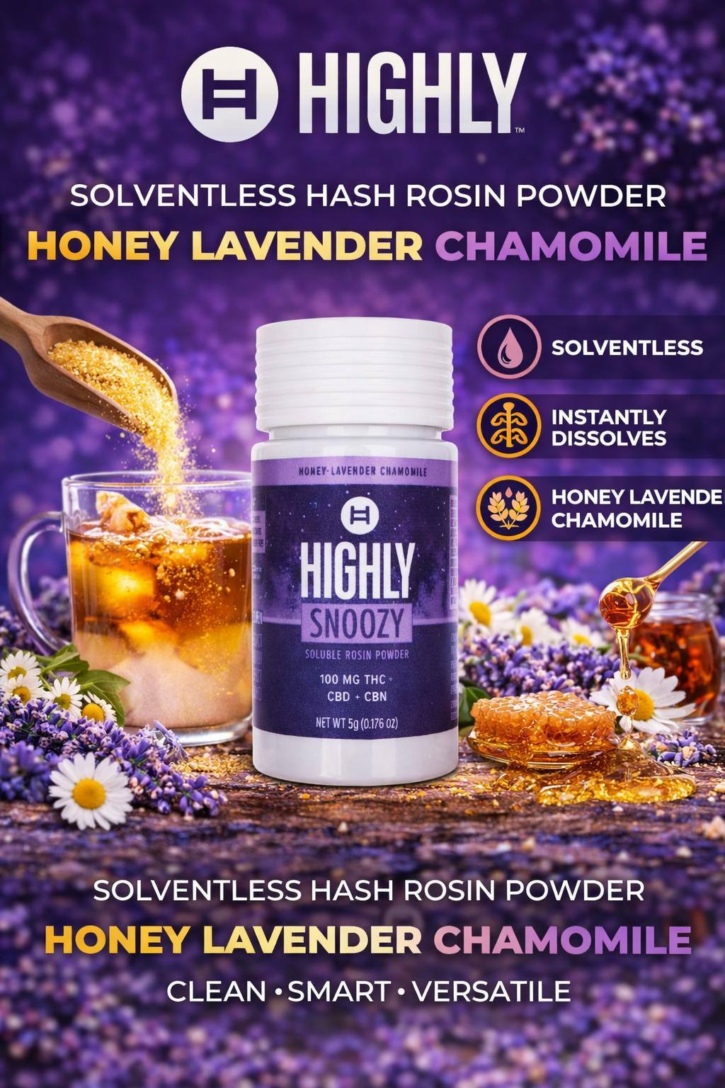 The Highly Co-Labs | Soluble Rosin Powder | Highly Snoozy Honey Lavender Chamomile  | 100mg/5g