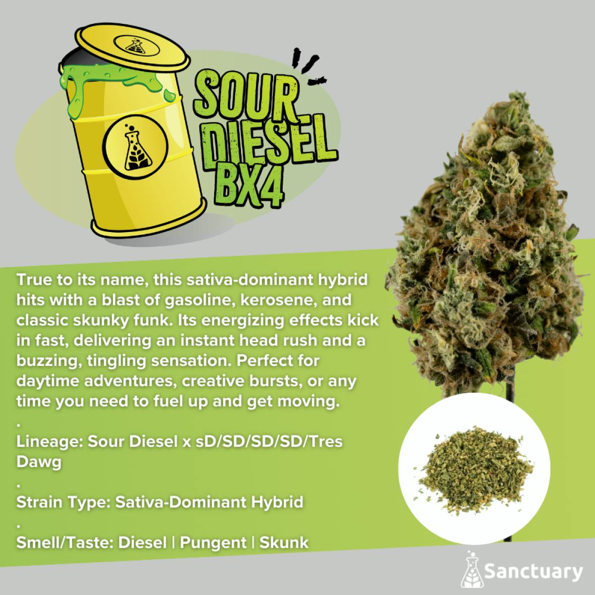 Sour Diesel BX4 | 14g | Pre-Ground | Sativa Dom. Hybrid