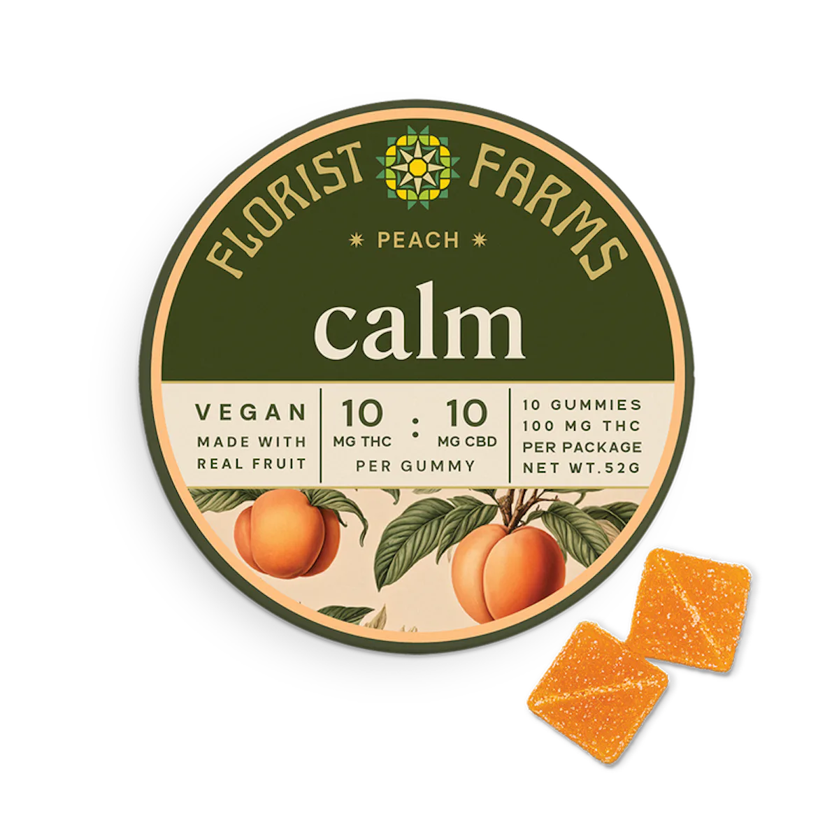 Florist Farms | Gummy | 10pk | 100mg | Calm Peach THC:CBD