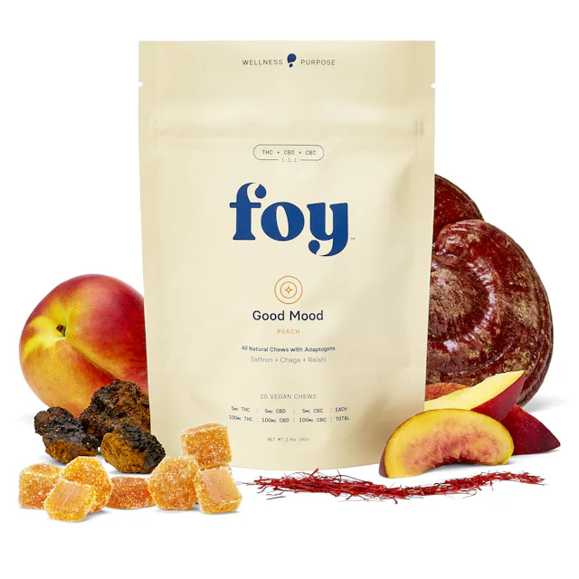 Foy | Gummy | 20pk | 100mg | 1:1:1 (THC:CBD:CBC) Good Mood Peach with Adaptogens