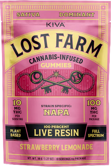 Lost Farm | Gummy | 10pk | 100mg | Live Resin Napa x Strawberry Lemonade