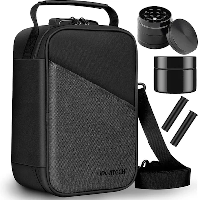 Smell Proof Travel Bag with Lock and Accessories l - Black/Gray