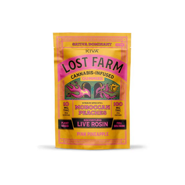 Lost Farm | Gummy | 10pk | 100mg | Live Rosin Pink Pineapple x Moroccan Peaches