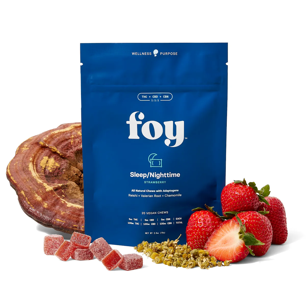 Foy | Gummy | 20pk | 100mg | 1:1:1 (THC:CBD:CBN) Nighttime Strawberry with Adaptogens