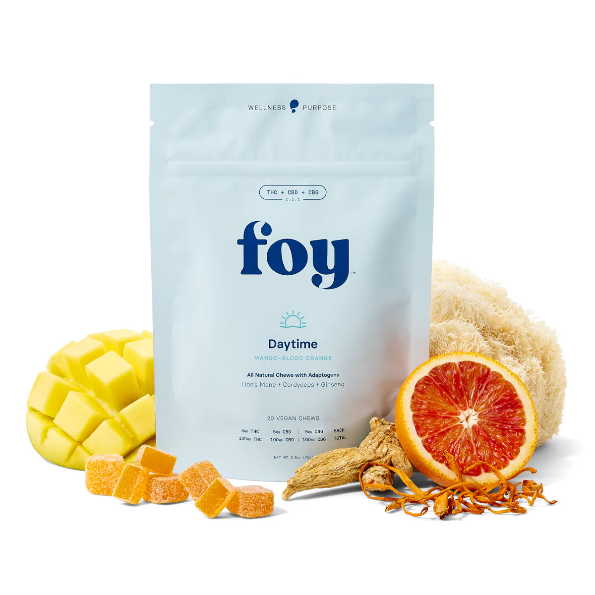 Foy | Gummy | 20pk | 100mg |1:1:1 (THC:CBD:CBG) Daytime Mango with Adaptogens