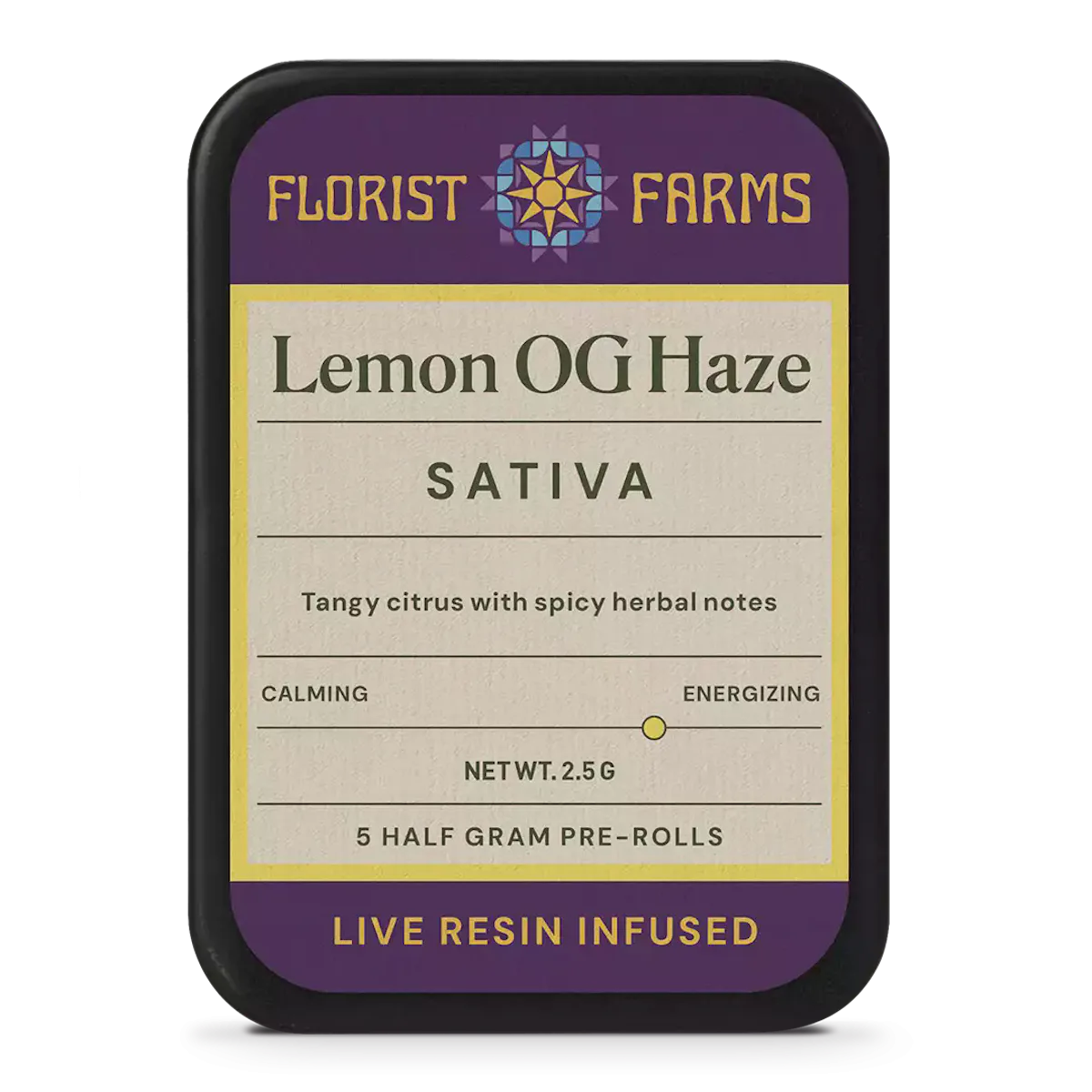 Florist Farms | Preroll | 5pk | 2.5g | Live Resin Infused Lemon OG Haze