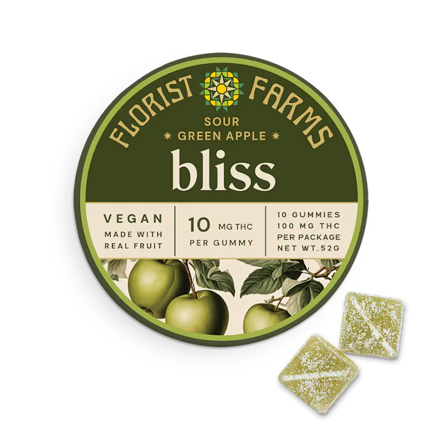 Florist Farms | Gummy | 10pk | 100mg | Bliss Sour Green Apple