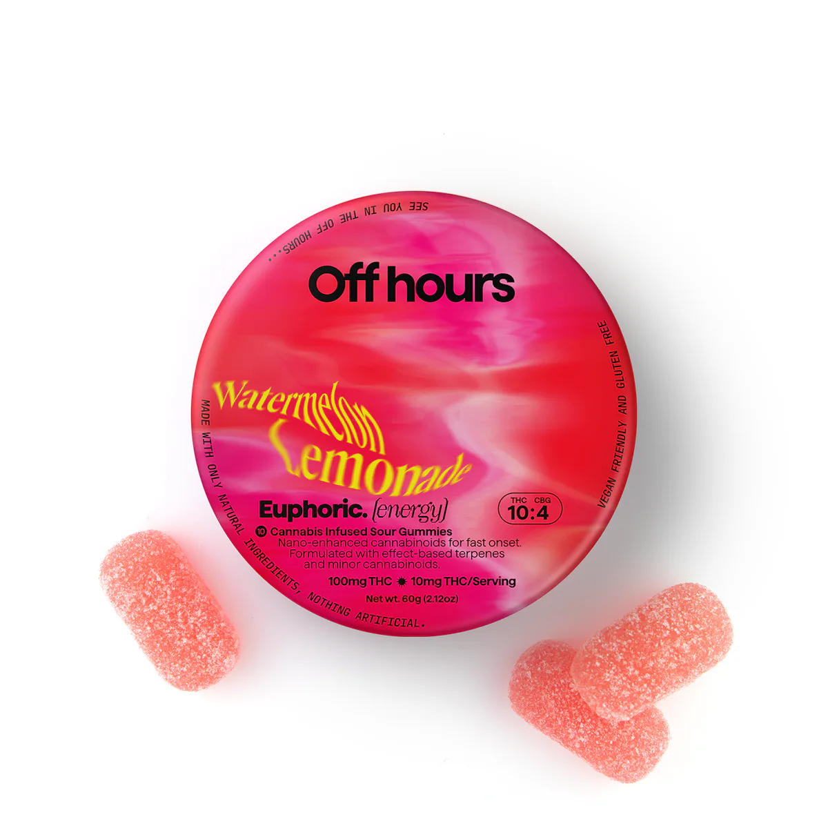 Off Hours | Gummy | 10pk | 100mg | EUPHORIC Watermelon Lemonade (THC:CBG)