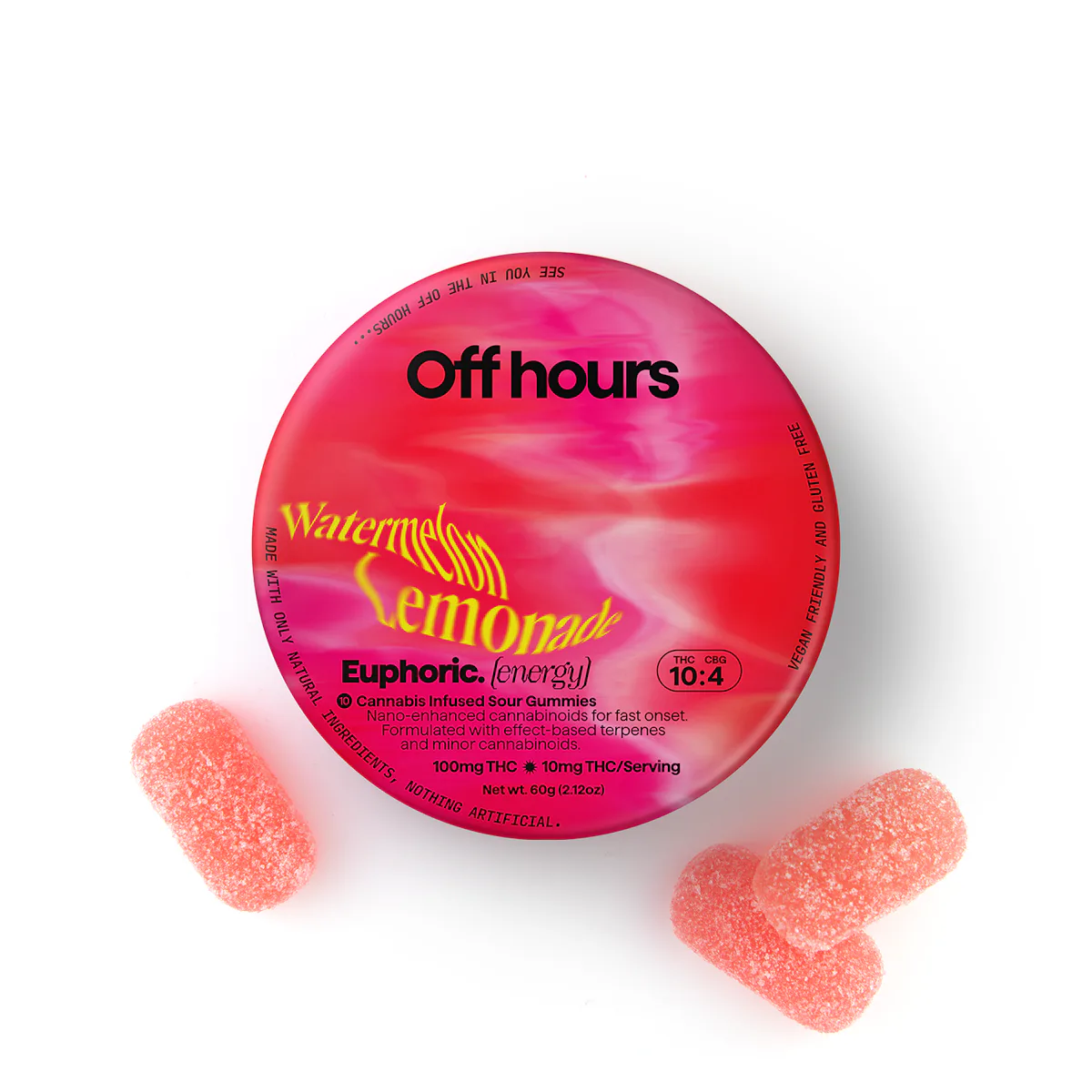 Off Hours | Gummy | 10pk | 100mg | EUPHORIC Watermelon Lemonade (THC:CBG)